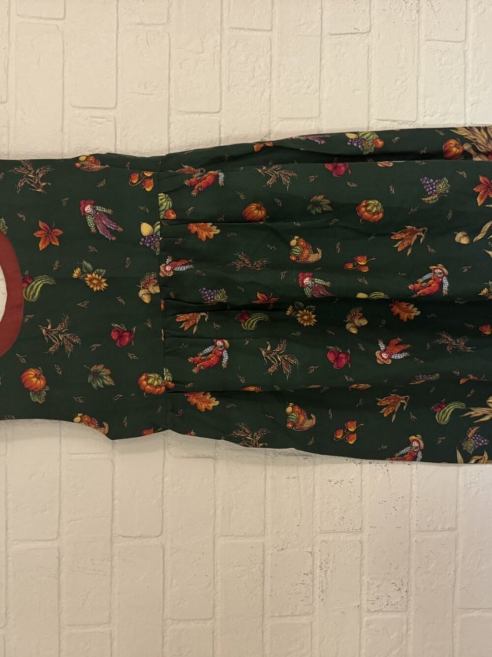 Handmade Fall Harvest Kids Jumper Dress Green Pumpkin Print (GN6MJ)
